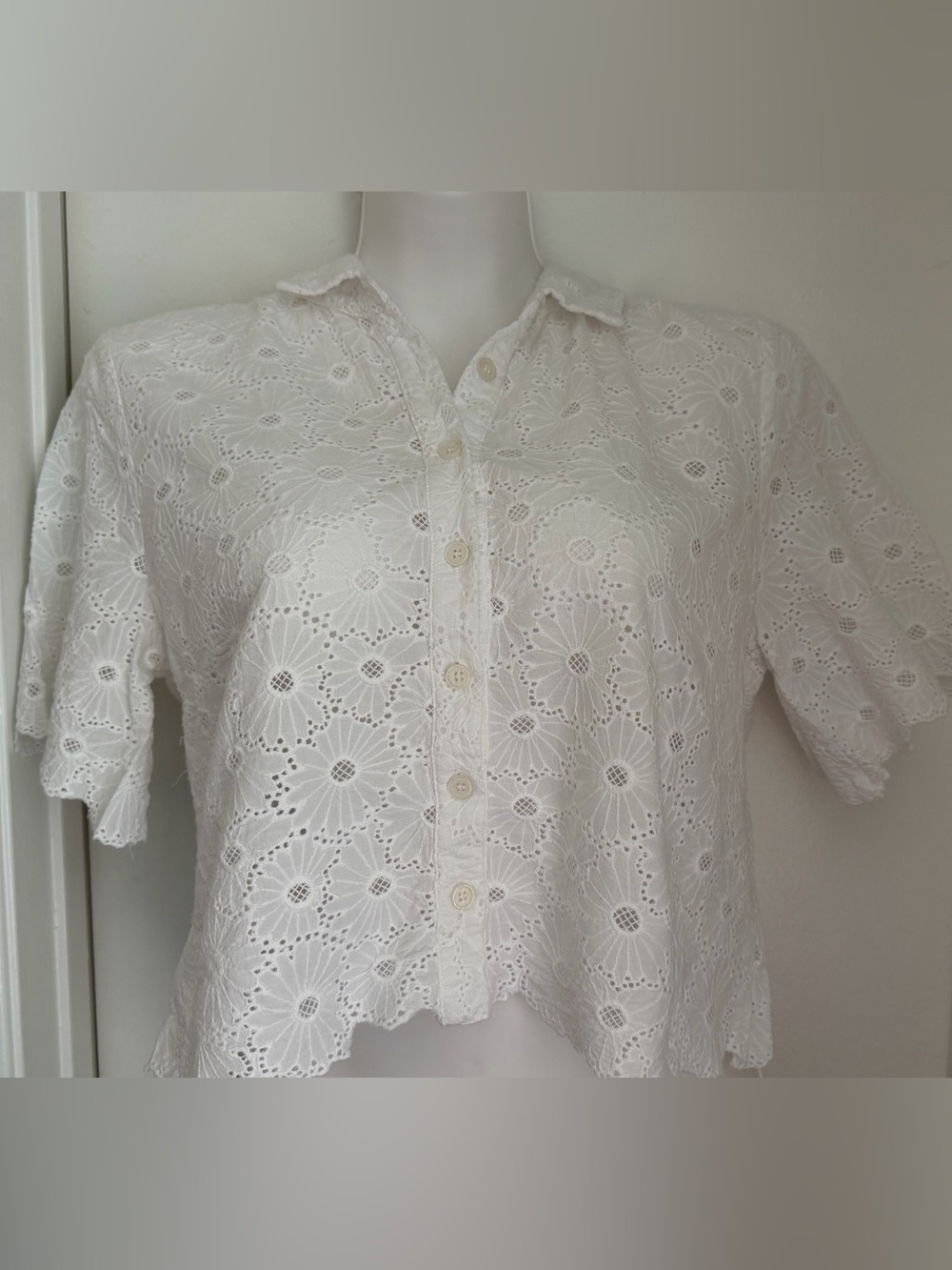 Lulu's White Eyelet Button-Down Shirt